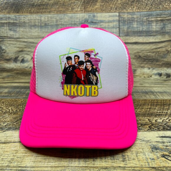 New Kids On The Block Mens Trucker Hat Pink Snapback Retro Logo 80s Music NKOTB - Picture 2 of 8